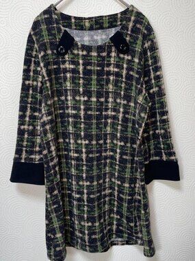Voiela Check 3/4 Sleeve Tunic Casual Retro